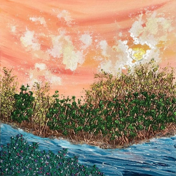 Sunset Stream 8 x 8 Acrylic Painting, Sunset